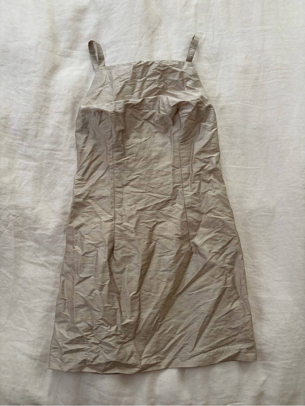 XOXO Gold 100% Silk Square-Neck Mini Dress